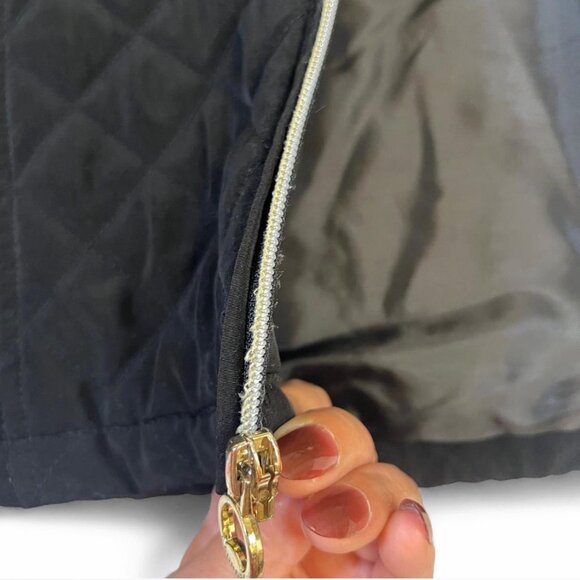Laundry By Shelli Segal Black Quilted Jacket M Sherpa Collar Gold Zip Diamond - Picture 7 of 9